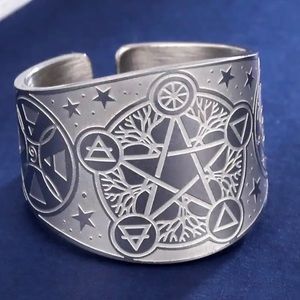 Ring Jewelry New Silver Tree Of Life Pentagram Pentacle 5 Elements Witch Boho